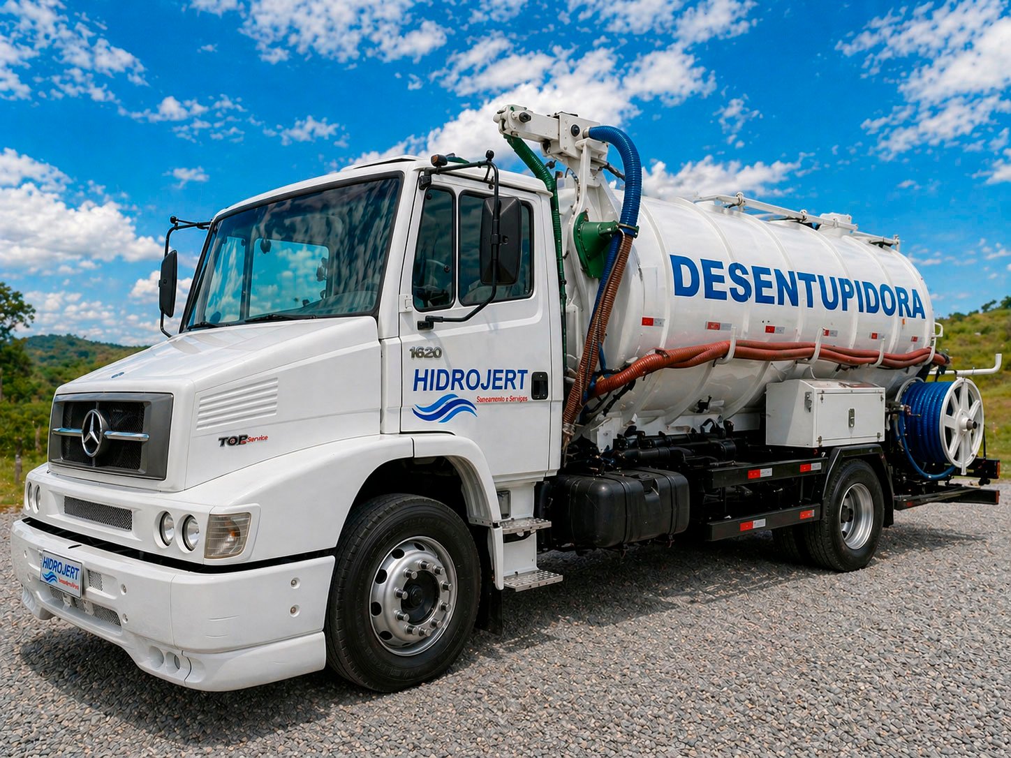 Caminhão equipado para serviços de sucção e hidrojateamento